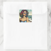 ビューティフルウーマンビーチ漫画ブックアーポップ・アートのト スクエアシール (バッグ)