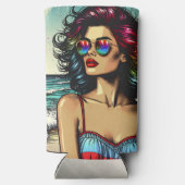 ビューティフルウーマンビーチ漫画ブックアーポップ・アートのト スリム缶クーラー (裏面)