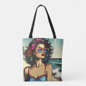 ビューティフルウーマンビーチ漫画ブックアーポップ・アートのト トートバッグ (裏面)