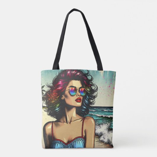 ビューティフルウーマンビーチ漫画ブックアーポップ・アートのト トートバッグ (裏面)
