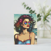 ビューティフルウーマンビーチ漫画ブックアーポップ・アートのト ポストカード (スタンド正面)