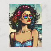 ビューティフルウーマンビーチ漫画ブックアーポップ・アートのト ポストカード (正面)