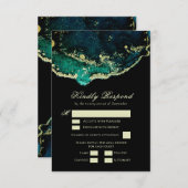 ビューティフルエメラルドグリーンブラック結婚金ゴールド 出欠カード (正面/裏面)