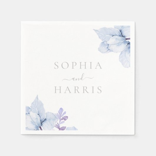 ビューティフルエレガンススカイブルー結婚フローラ スタンダードカクテルナプキン (正面)