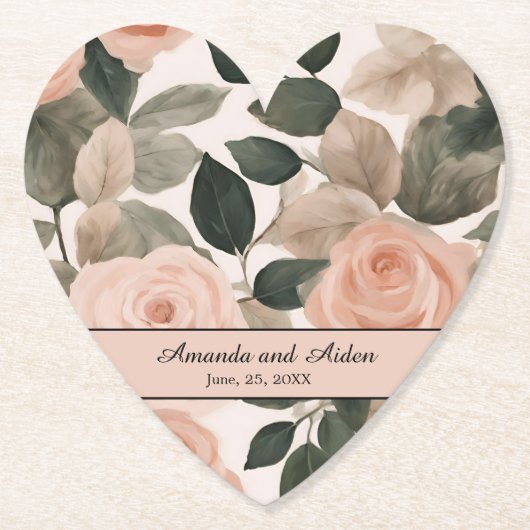 ビューティフルエレガントウォーター色赤面ピンクピーチバラ ペーパーコースター (正面)