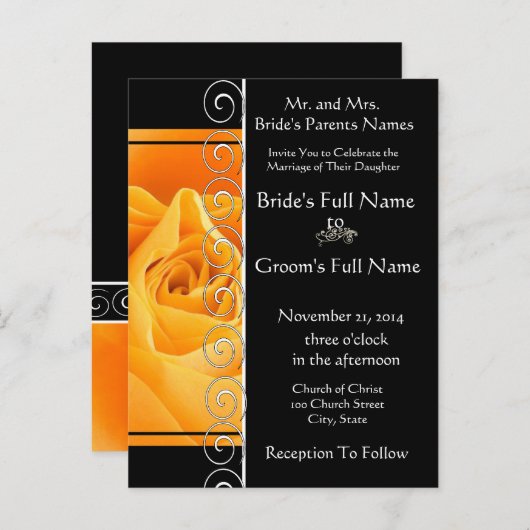ビューティフルエレガントオレンジバラ結婚式招待状 インビテーションポストカード (正面/裏面)