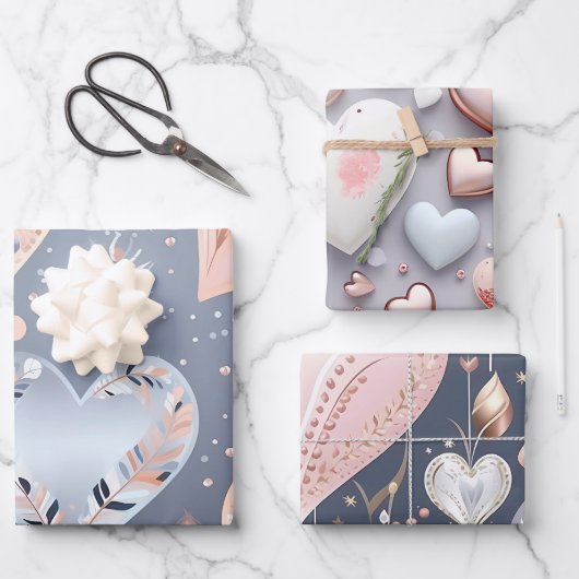 ビューティフルエレガントパステルハート ラッピングペーパーシート (正面)