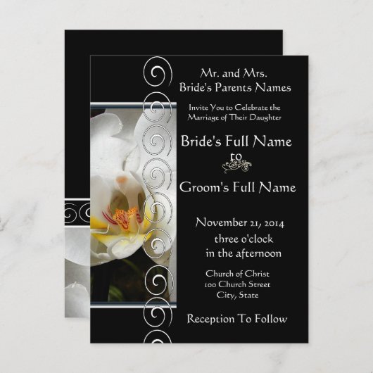 ビューティフルエレガントホワイトオーキッド結婚式招待状 インビテーションポストカード (正面/裏面)