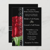 ビューティフルエレガントレッドローズ結婚式招待状 インビテーションポストカード (正面/裏面)