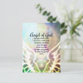 ビューティフルエンジェルオブゴッド祈りの言葉ウィングスグリーンブルー ポストカード (スタンド正面)