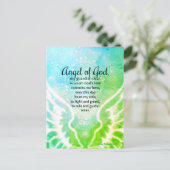 ビューティフルエンジェルオブゴッド祈りの言葉ブライトグリーンブルー ポストカード (スタンド正面)