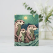 ビューティフルオッタファミリーヴァンゴッホスタイル ポストカード (スタンド正面)