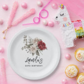 ビューティフルオフホワイト&レッドローゼスフローラ誕生日 ペーパープレート (パーティー)