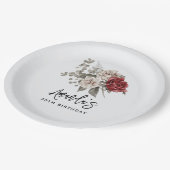 ビューティフルオフホワイト&レッドローゼスフローラ誕生日 ペーパープレート (アングル)