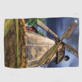 ビューティフルオランダズウィンドミルランドスケープスケッチ ゴルフタオル (横)