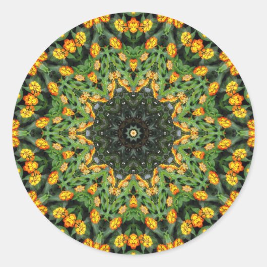 ビューティフルオレンジアンドイエローランタナ万華鏡のように千変万化するパターン3 ラウンドシール (正面)