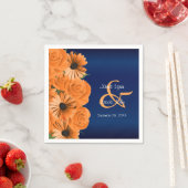 ビューティフルオレンジバラとネイビーブルー結婚ズ スタンダードカクテルナプキン (インサイチュ)