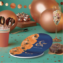 ビューティフルオレンジバラとネイビーブルー結婚ズ ペーパープレート