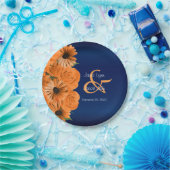 ビューティフルオレンジバラとネイビーブルー結婚ズ ペーパープレート (パーティー)