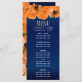 ビューティフルオレンジバラとネイビーブルー結婚ズ メニュー (正面/裏面)
