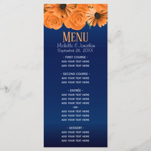 ビューティフルオレンジバラとネイビーブルー結婚ズ メニュー (正面)