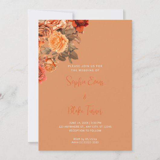 ビューティフルオレンジフローラブーケオレンジ結婚ズ 招待状 (正面)
