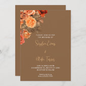 ビューティフルオレンジフローラブーケブラウン結婚ズ 招待状 (正面/裏面)