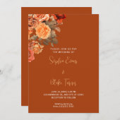 ビューティフルオレンジフローラブーケブラウン結婚ズ 招待状 (正面/裏面)