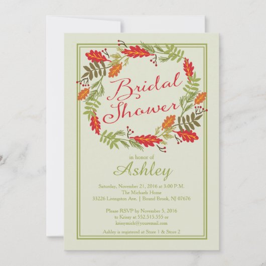 ビューティフルオータムリースウェディングシャワー 招待状 (正面)