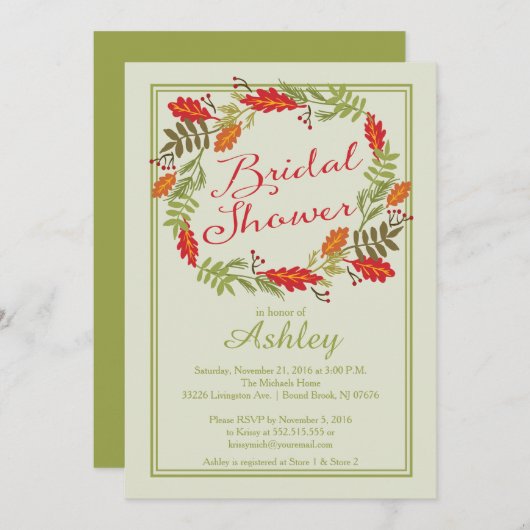 ビューティフルオータムリースウェディングシャワー 招待状 (正面/裏面)