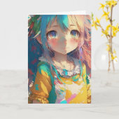 ビューティフルカラフルアニメガール誕生日 カード (黄色い花)