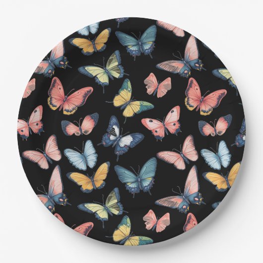 ビューティフルカラフルバタフライプリント ペーパープレート (正面)