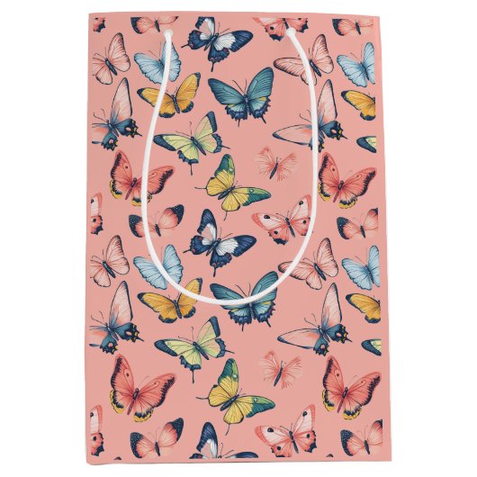 ビューティフルカラフルバタフライプリント ミディアムペーパーバッグ (正面)