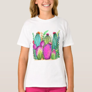 ビューティフルカラーサボテンフラワーズスケッチカラフル Tシャツ