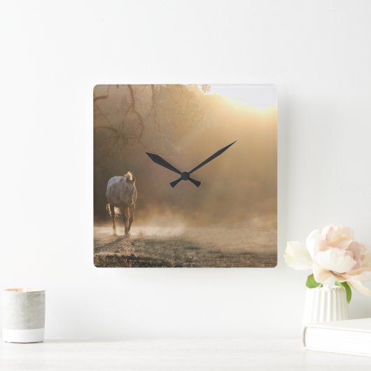 ビューティフルカントリーウエスタンホースクロック スクエア壁時計 (ホーム)