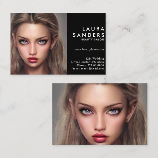ビューティフルガールポートレート美しいサロン エレガント 名刺 (正面/裏面)