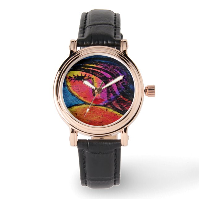 ビューティフルガール抽象芸術アートトゥ衣服 腕時計 (正面)