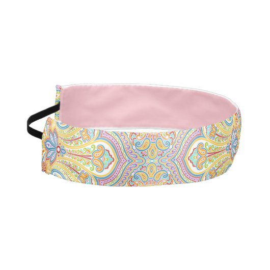 ビューティフルクラシーアクアブルーピンクパープルペイズリーアート アスレチックヘッドバンド (左)