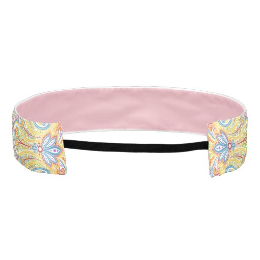 ビューティフルクラシーアクアブルーピンクパープルペイズリーアート アスレチックヘッドバンド (裏面)