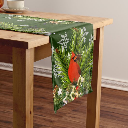 ビューティフルクリスマス（鳥）ショウジョウコウカンチョウホリデーグリーナリー ショートテーブルランナー (インサイチュ)