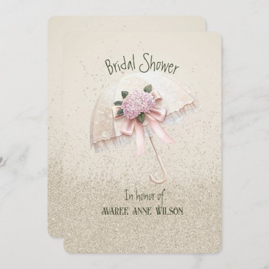 ビューティフルクリーム&ピンクアンブレラブライダルシャワー 招待状 (正面/裏面)