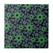 ビューティフルグリーンとブラックフローラデザイン タイル (正面)