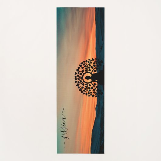 ビューティフルグリーンオレンジサンセットブッダ名前をカスタムする ヨガマット (正面)