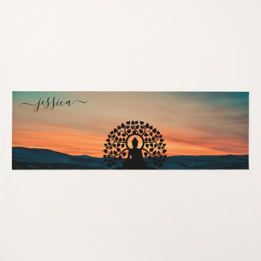 ビューティフルグリーンオレンジサンセットブッダ名前をカスタムする ヨガマット (正面(横))