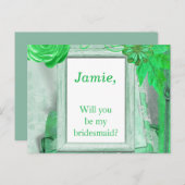 ビューティフルグリーンフローラブリーズメイド招待状 インビテーションポストカード (正面/裏面)