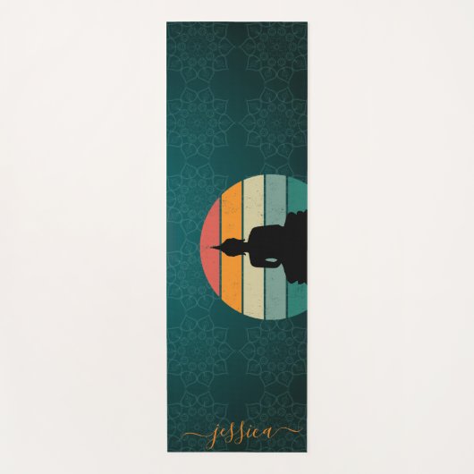 ビューティフルグリーンレトロサンセットマンダラ名前をカスタムする ヨガマット (正面)