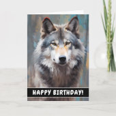 ビューティフルグレーワイルドウルフ油スタイルハッピーバースデー カード (正面)