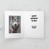 ビューティフルグレーワイルドウルフ油スタイルハッピーバースデー カード (内部)
