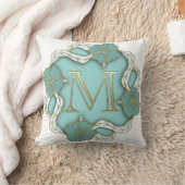 ビューティフルゴールデンルックイニシャルMブルーフローラ クッション (ブランケット)