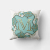 ビューティフルゴールデンルックイニシャルMブルーフローラ クッション (裏面)